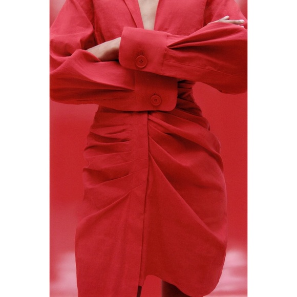 NWT Blogger Fav Zara Red Linen Draped Dress - Picture 5 of 11